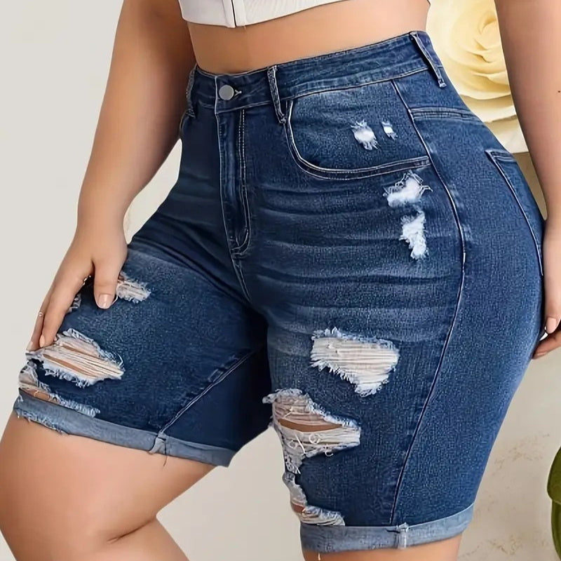 Womens Denim Cropped Ripped Pants