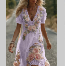 Women's Fashionable New Flower Striped Vest Dress
