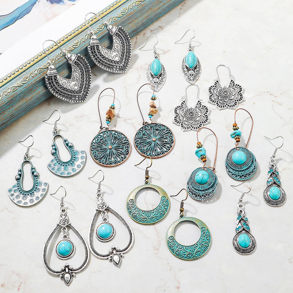 European And American Turquoise Earrings, Bohemian Vintage Style