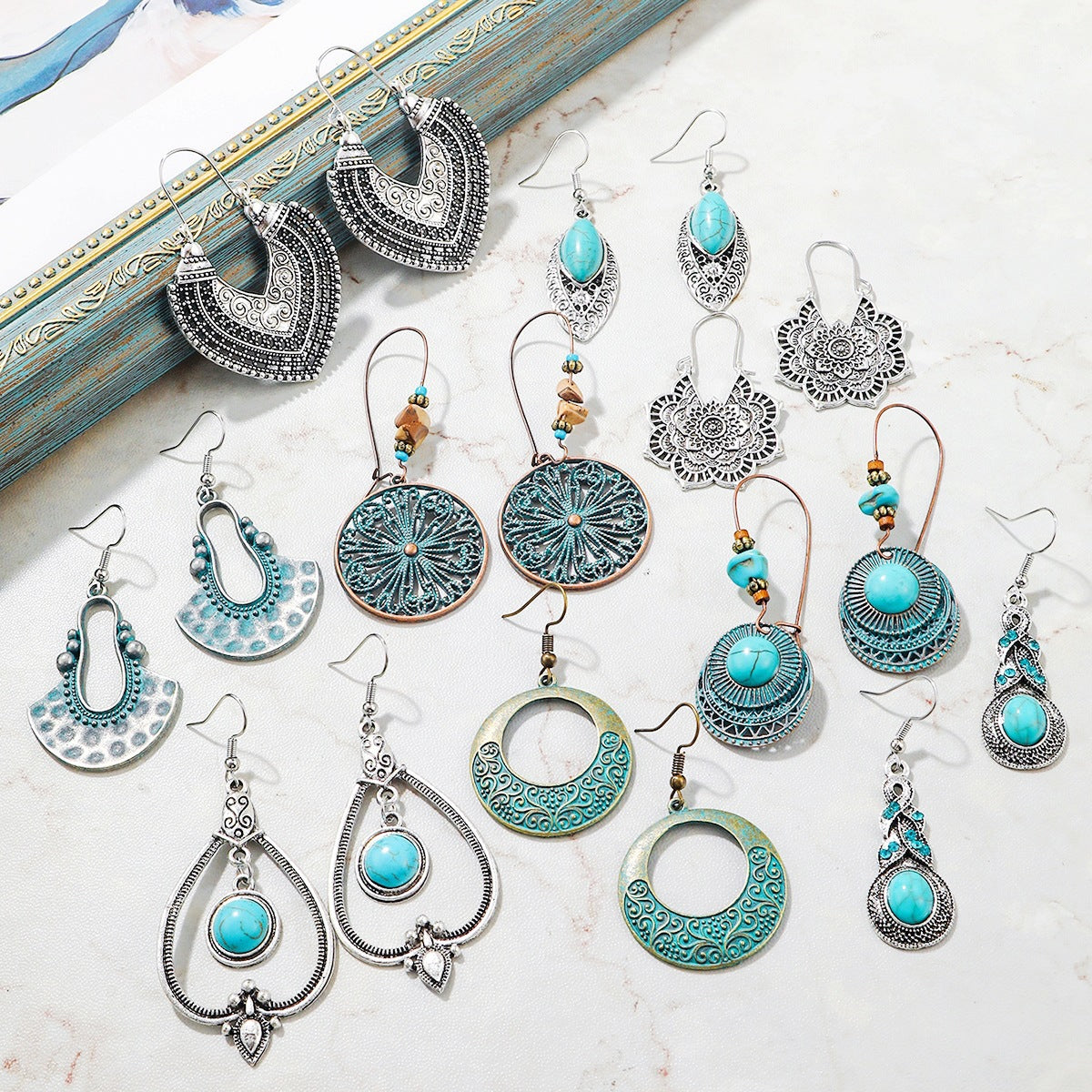 European And American Turquoise Earrings, Bohemian Vintage Style