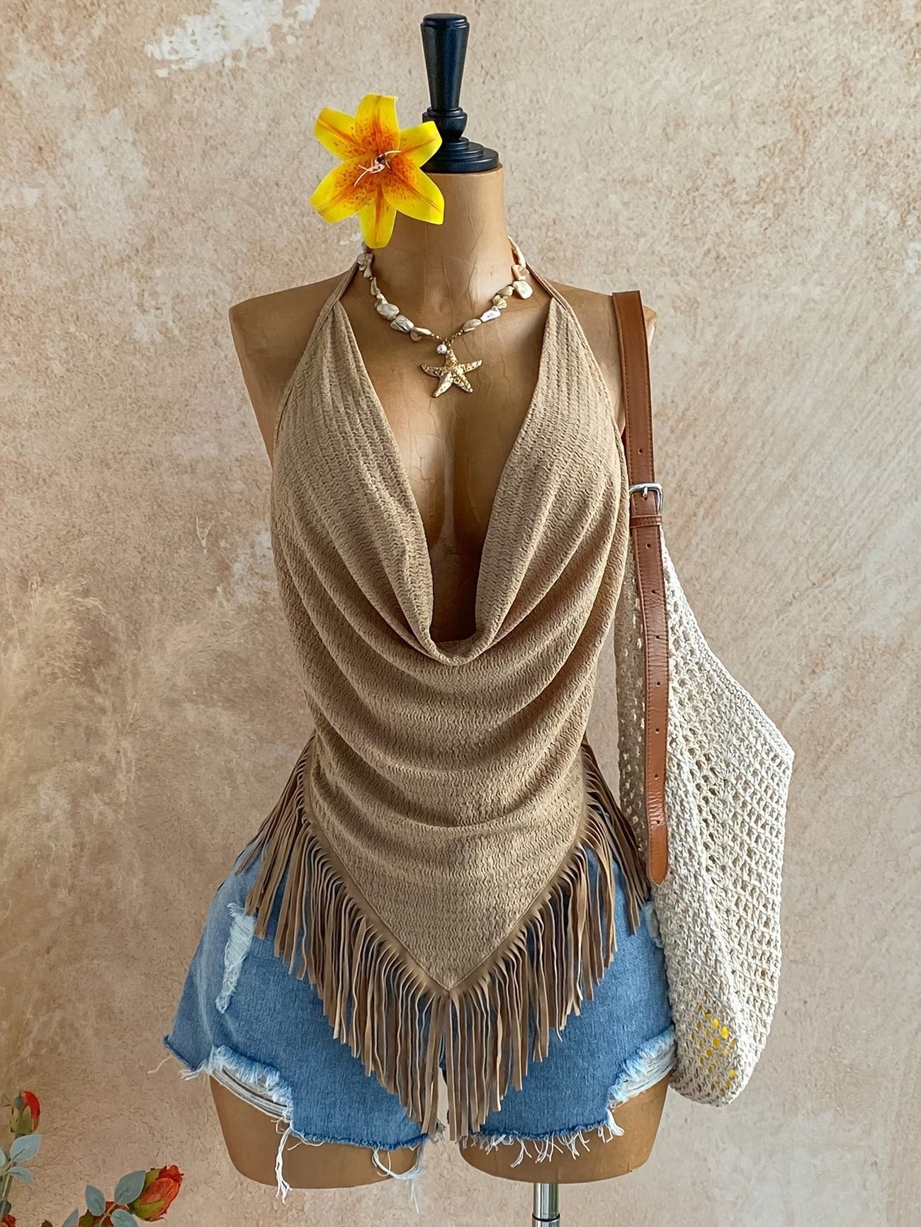 Women's Halter Neck Backless Maxi Top – Sleeveless Tie-Up