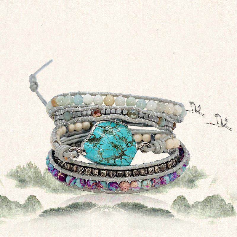 Turquoise hand-woven leather bracelet