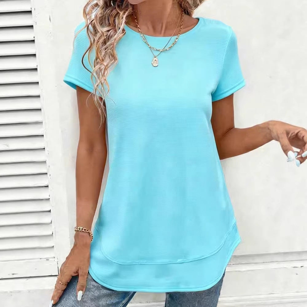 Womens Multicolor Loose-Fit Crew-Neck Short-Sleeve Pullover T-Shirt