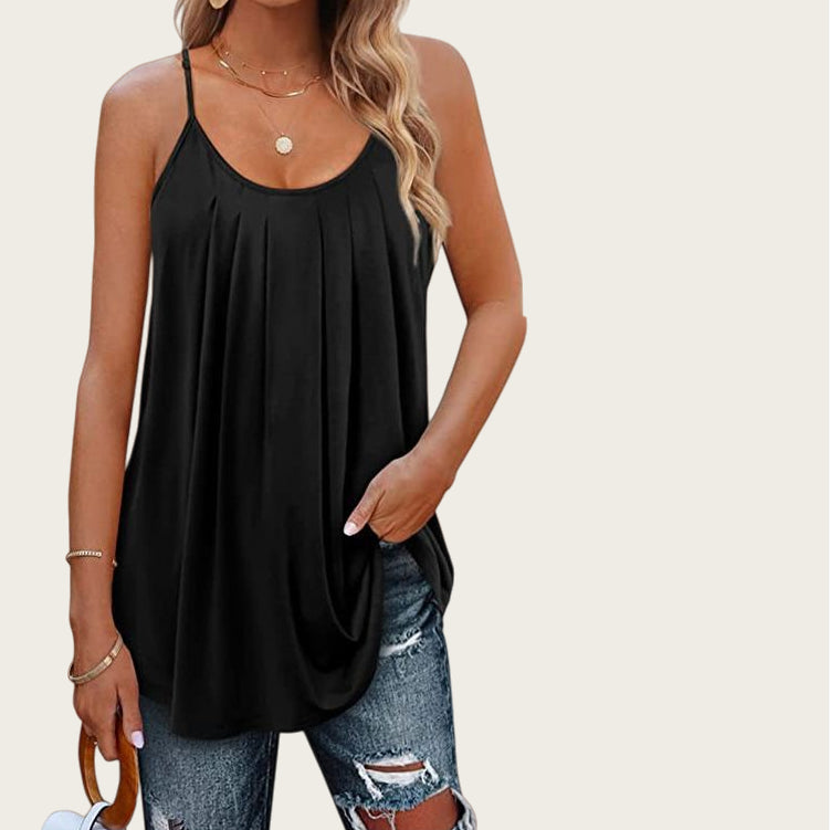 Pleated Keyhole Sleeveless Top