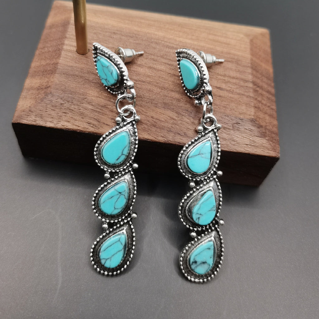 Creative tree leaf turquoise earrings jewelry
