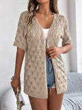 Women's Leaf Hollow-Out Knit Cardigan – Short Sleeve Vacation Cover-Up