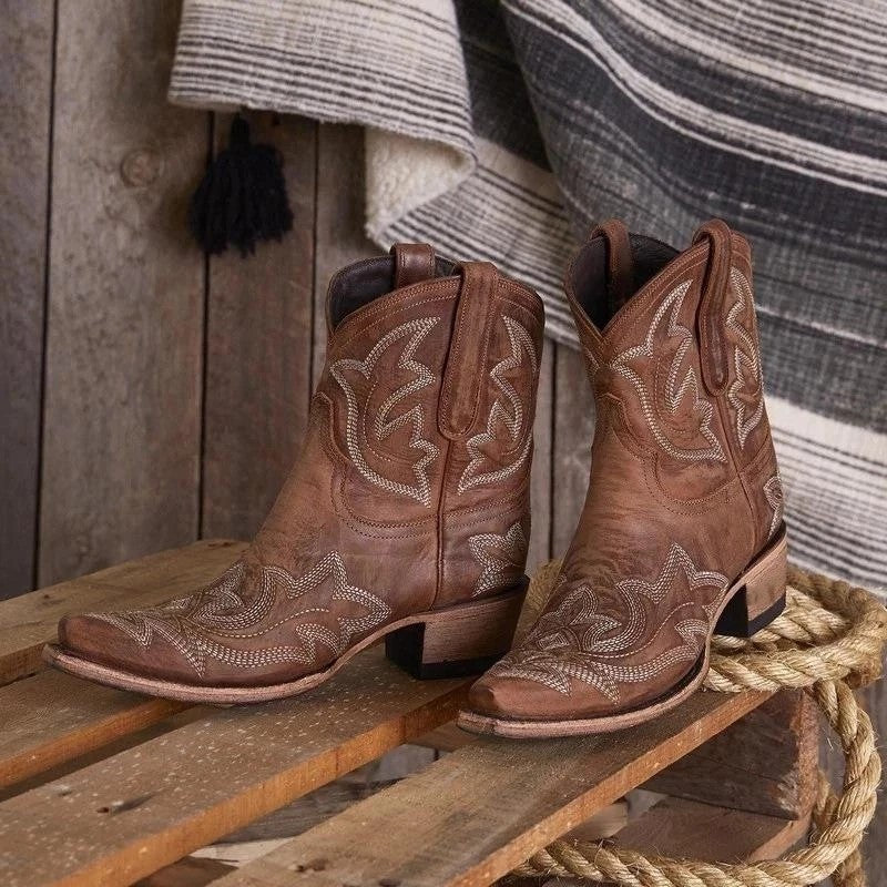 Women's thick heel boots embroidered Martin boots