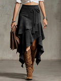 Retro Western-style Irregular Design Suede Skirt