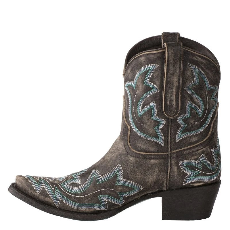 Women's thick heel boots embroidered Martin boots