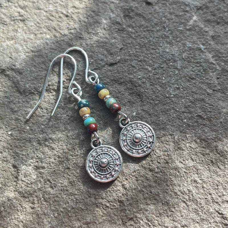 Bohemian Round Beaded Pendant Earrings Vintage