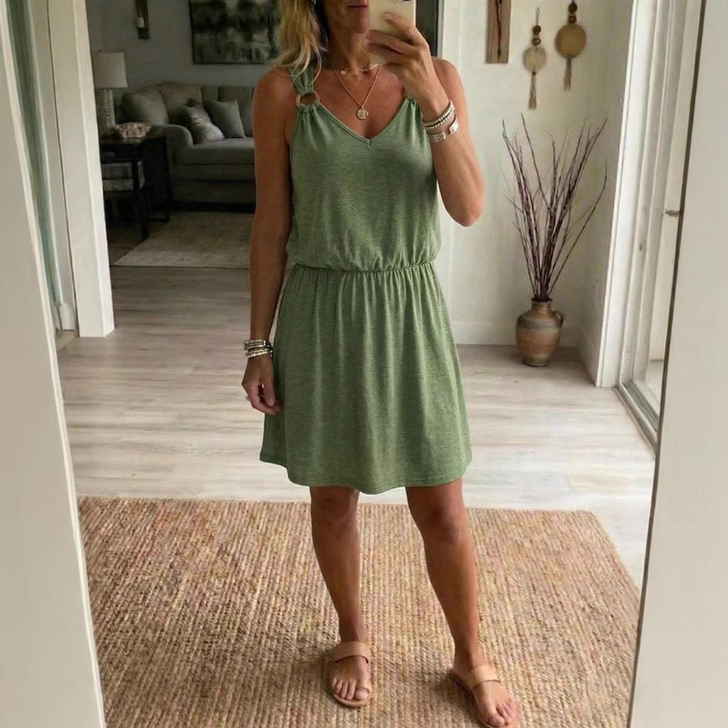 Women's Casual Slip Dress – Sleeveless V-Neck