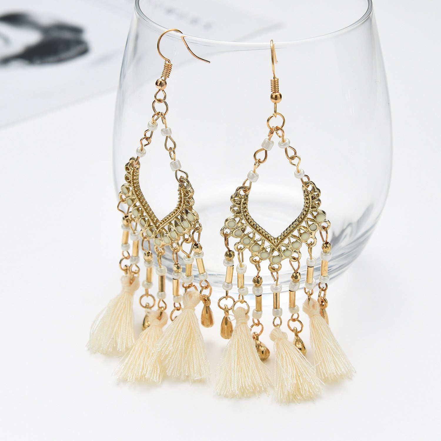 Bohemian Hollow Drop Oil Bead Long Earrings