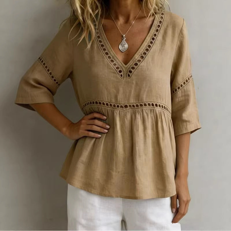 V-Neck Fringe Trim Top