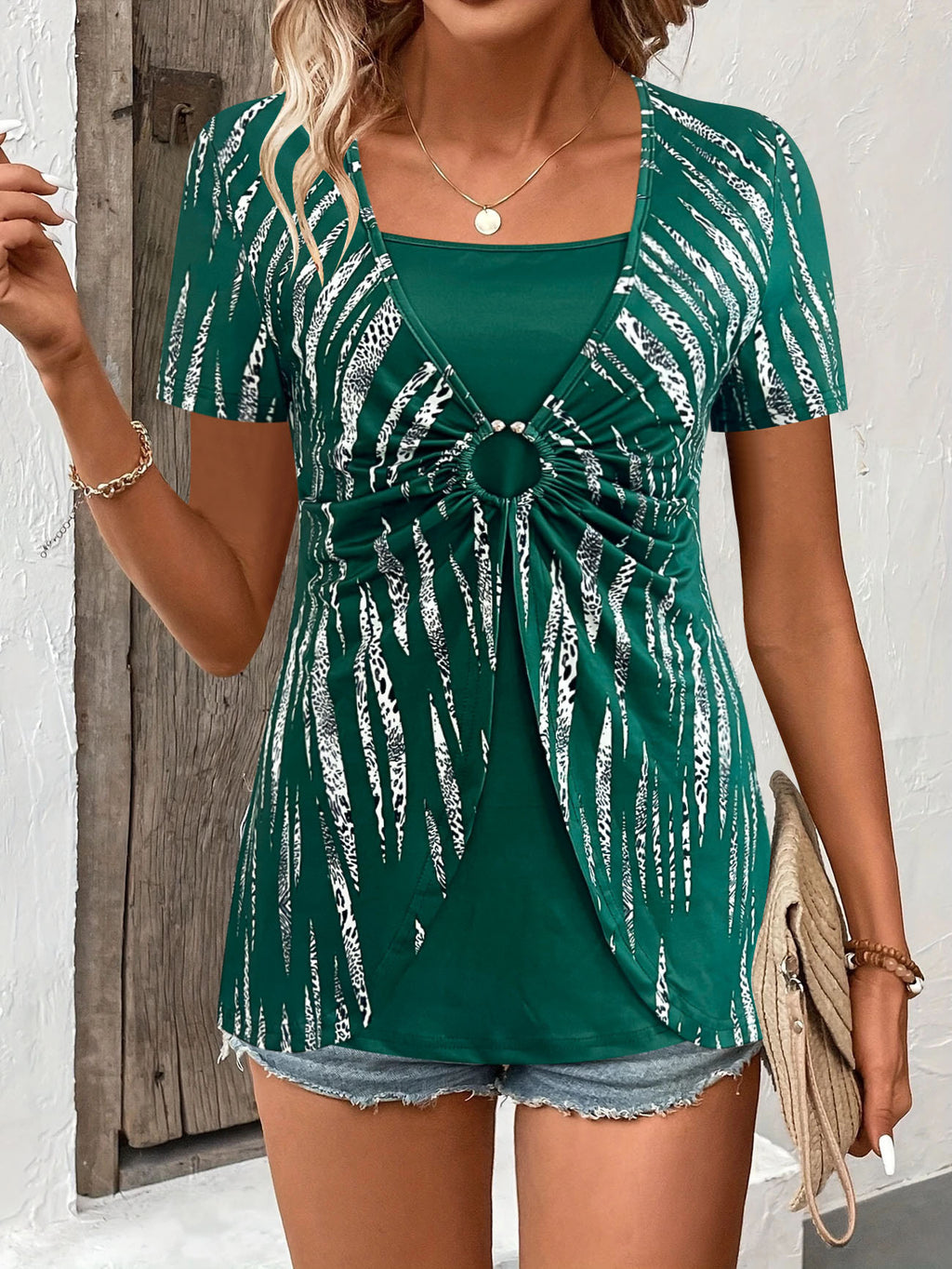 Fashionable Round-Loop Casual Short-Sleeve Women's