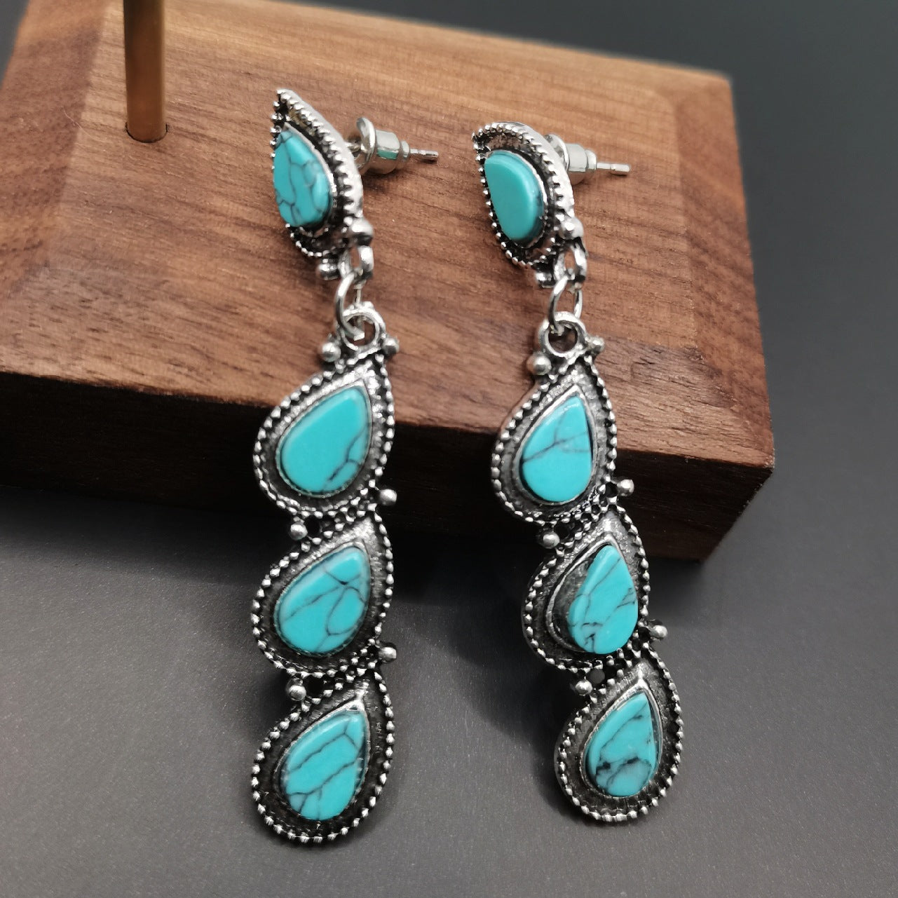 Creative tree leaf turquoise earrings jewelry