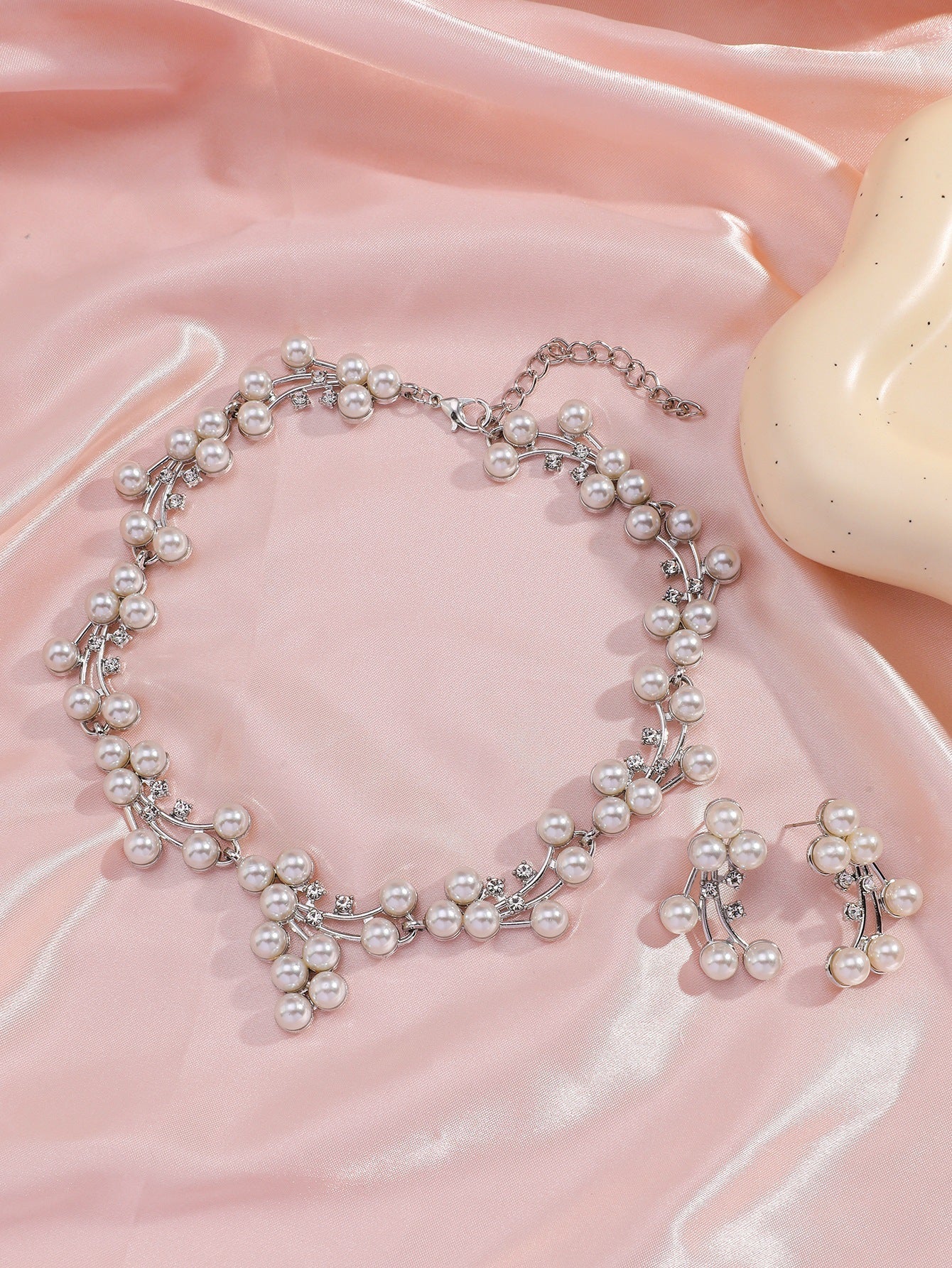 Pearl & Rhinestone Earring and Necklace Set
