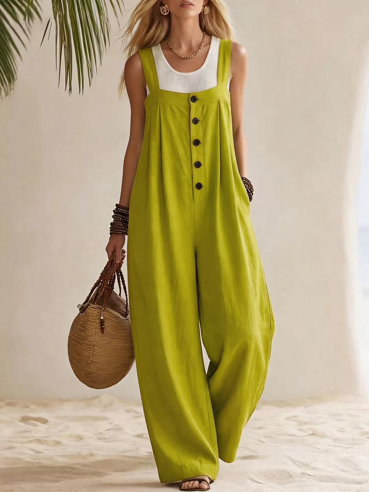 Bohemian Button Suspender Jumpsuit