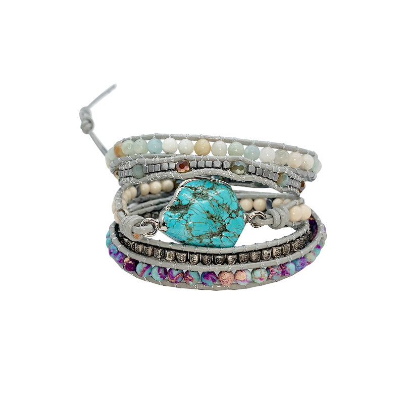 Turquoise hand-woven leather bracelet
