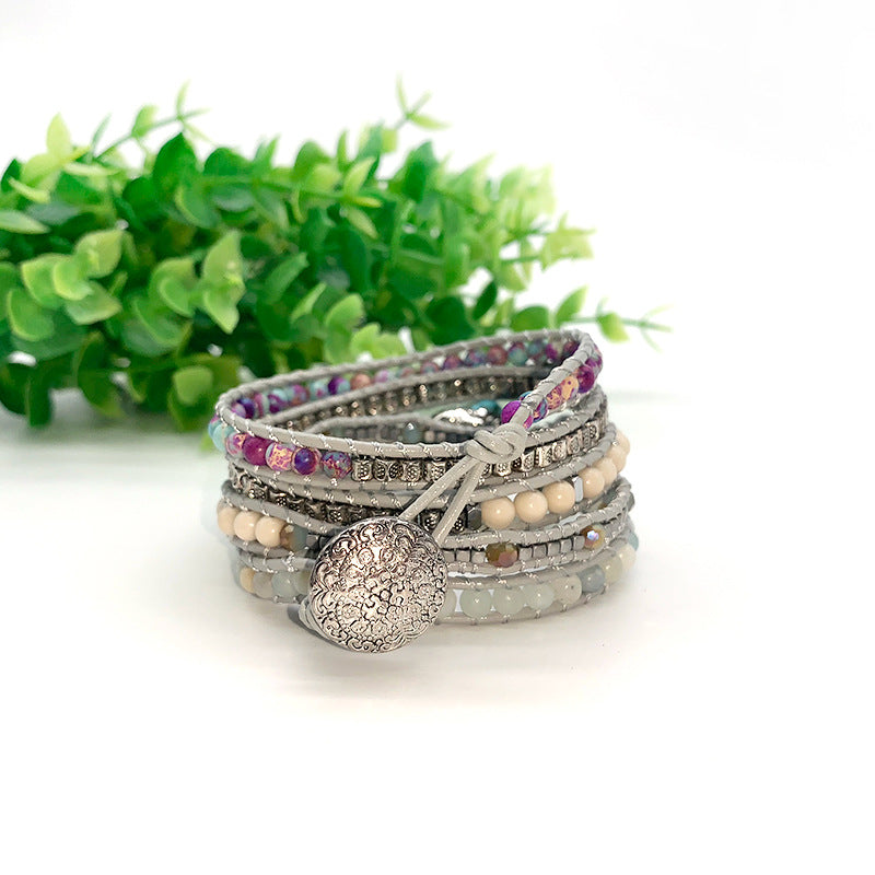 Turquoise hand-woven leather bracelet