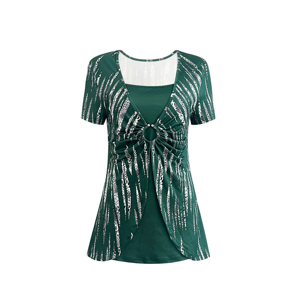 Fashionable Round-Loop Casual Short-Sleeve Women's