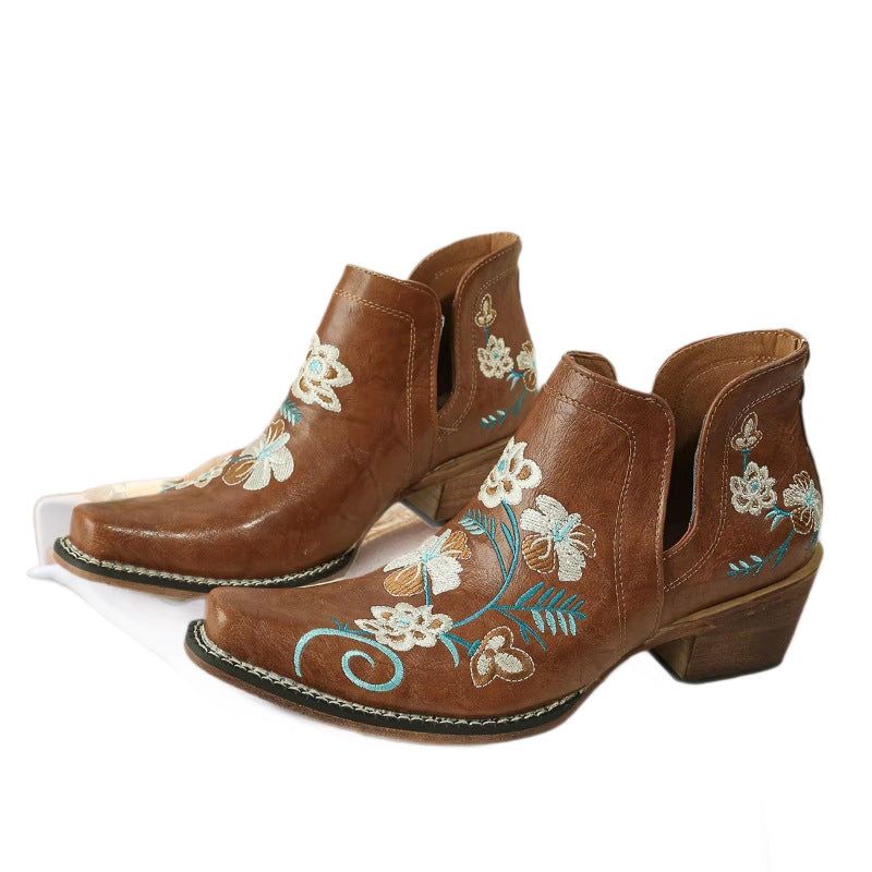 Fashionable And Versatile New Womens Embroidered Ankle Boots