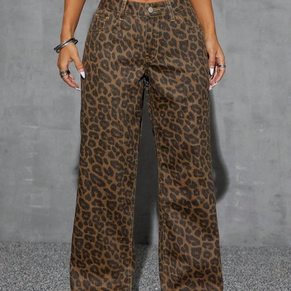 Retro Leopard Print High-waist Jeans