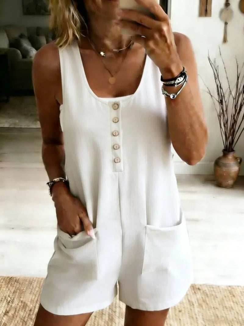 High-Waist Button-Front Jumpsuit