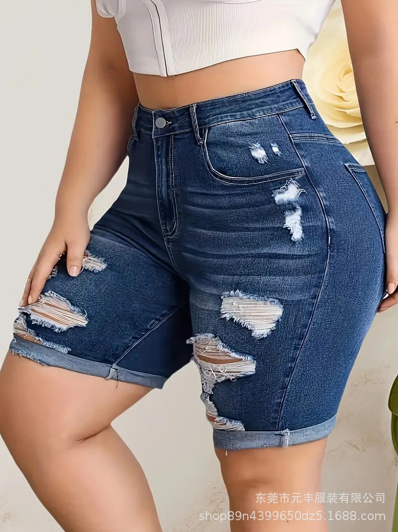 Womens Denim Cropped Ripped Pants
