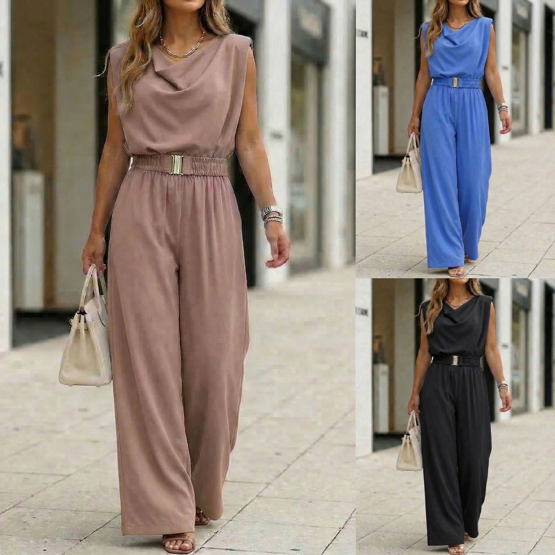 Women's Casual Off-Shoulder Solid Color Jumpsuit