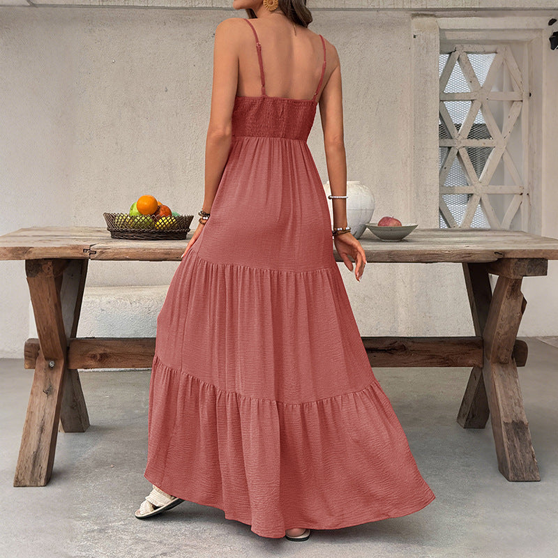 Women's Deep V-Neck Maxi Dress – Vacation Style