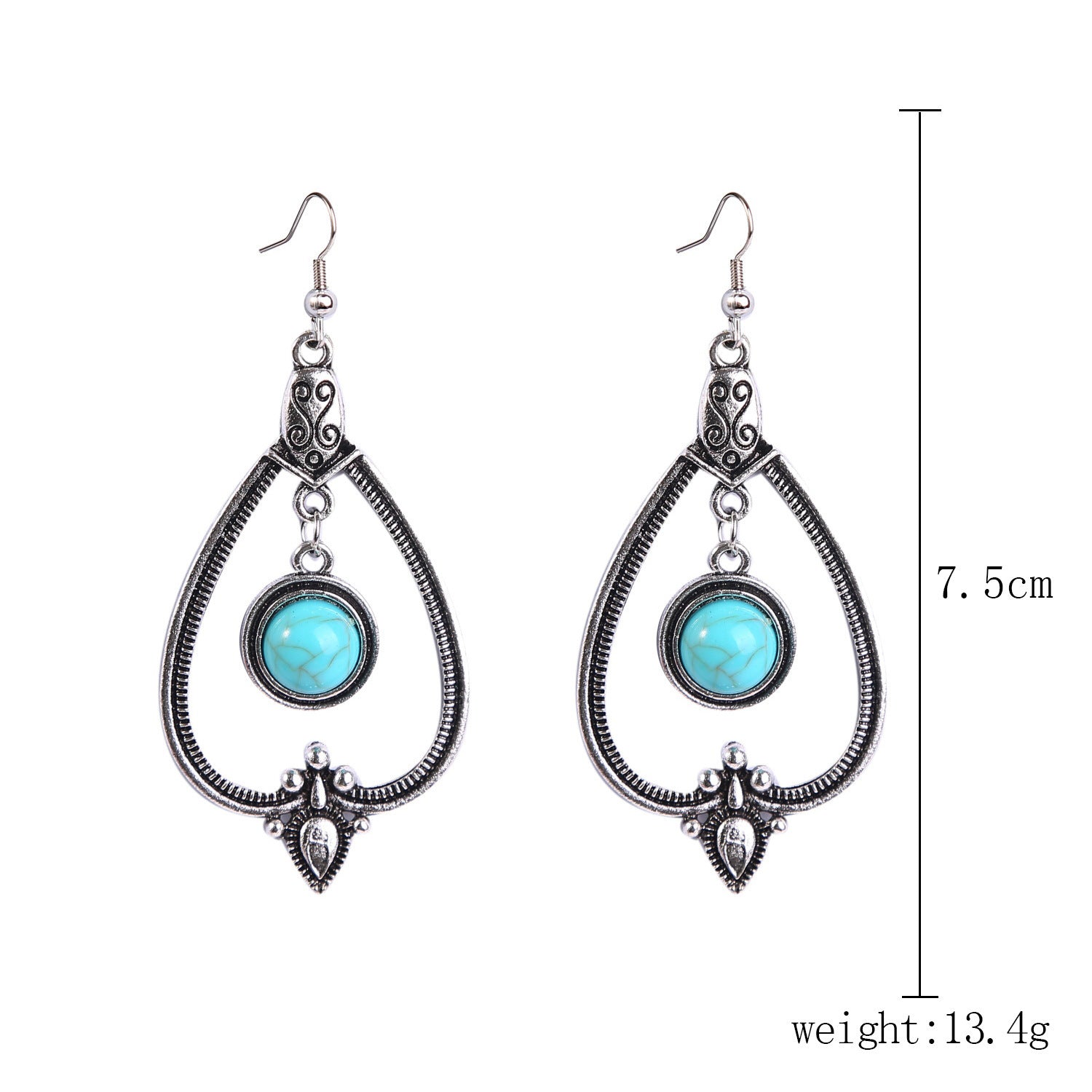 European And American Turquoise Earrings, Bohemian Vintage Style