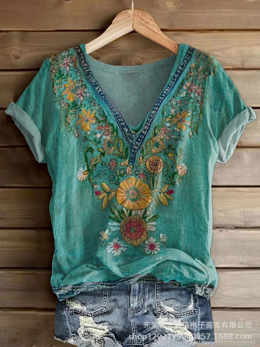 Womens Loose Casual Top With 3D Digital Print