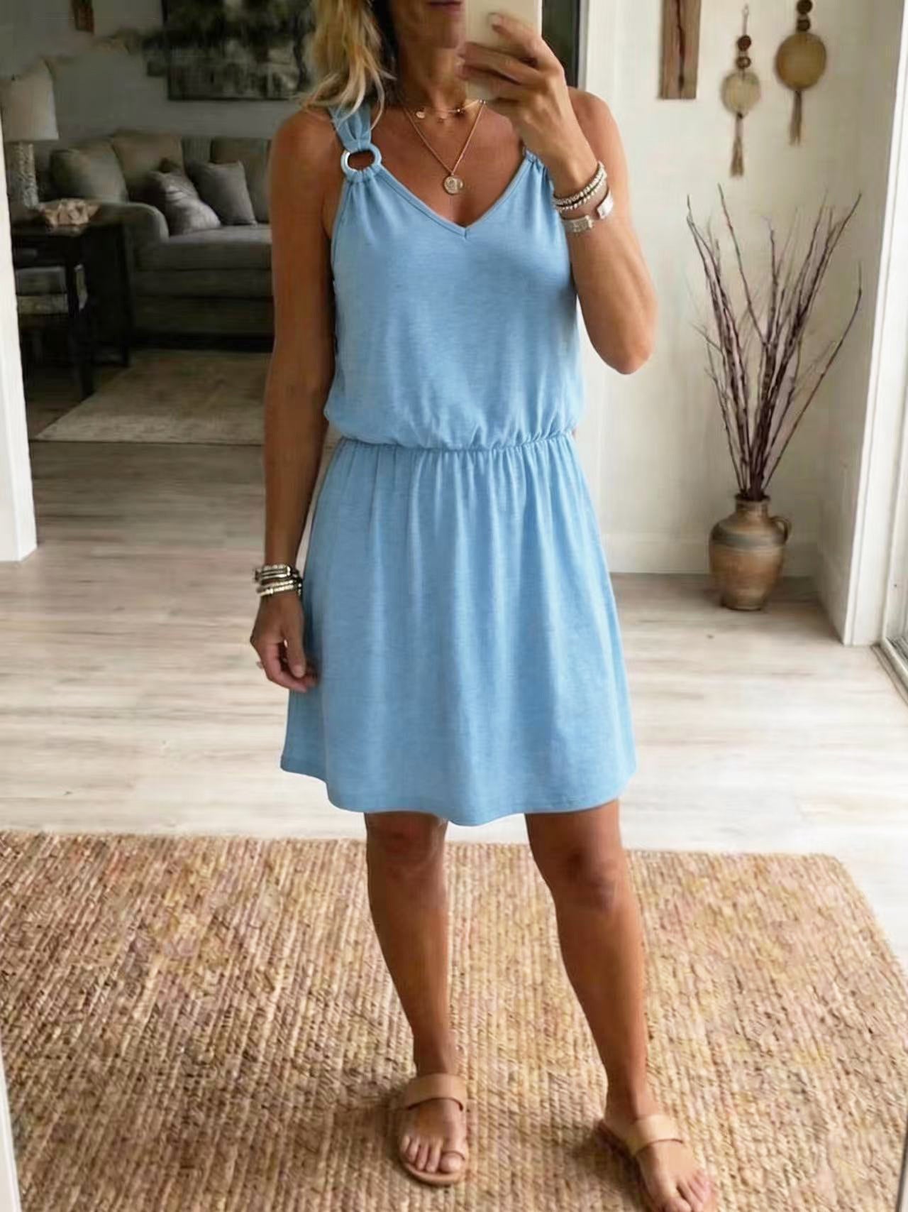 Women's Casual Slip Dress – Sleeveless V-Neck