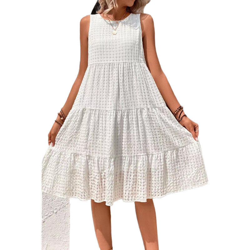 Women's Elegant Little White Dress – Ruffle Hem Midi
