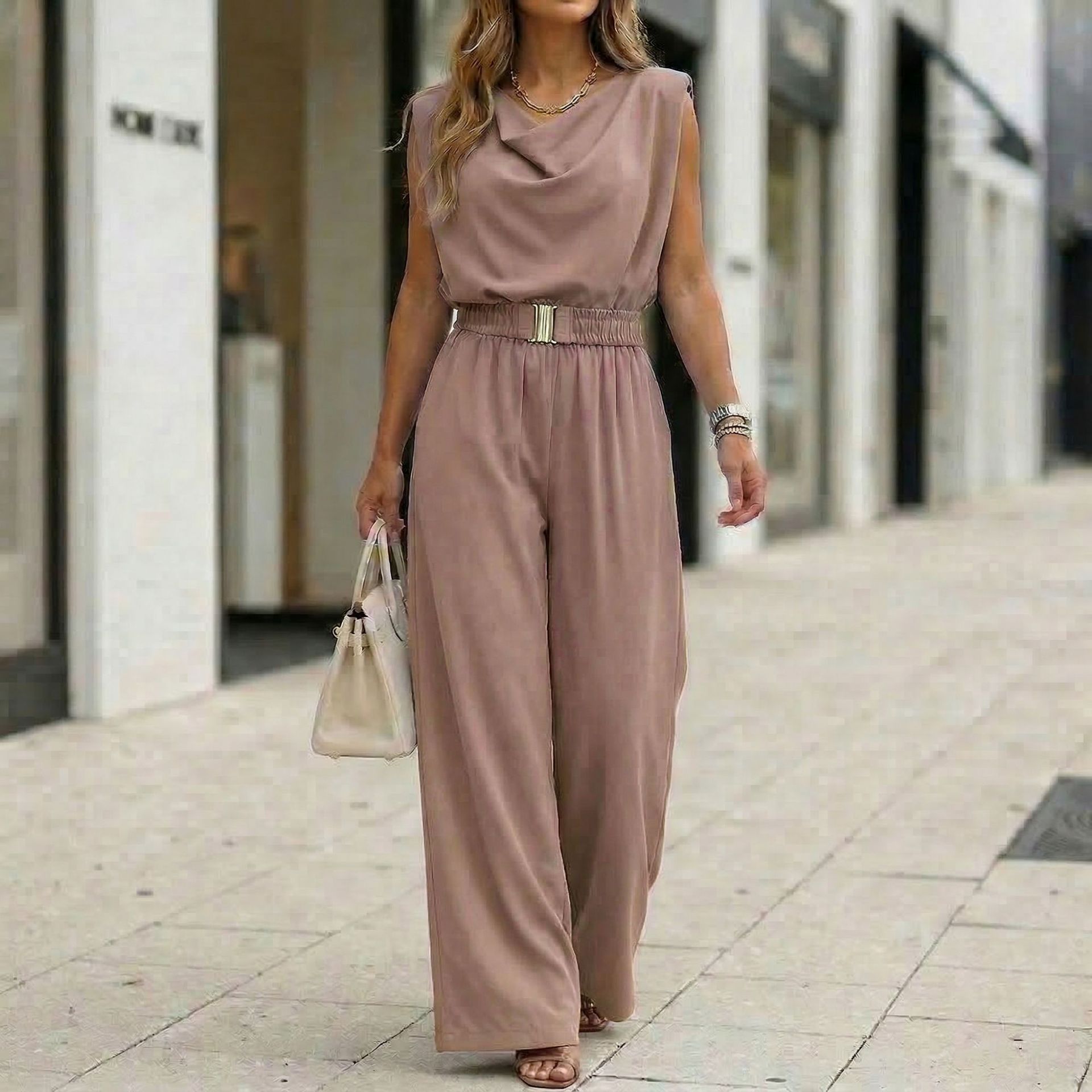 Women's Casual Off-Shoulder Solid Color Jumpsuit