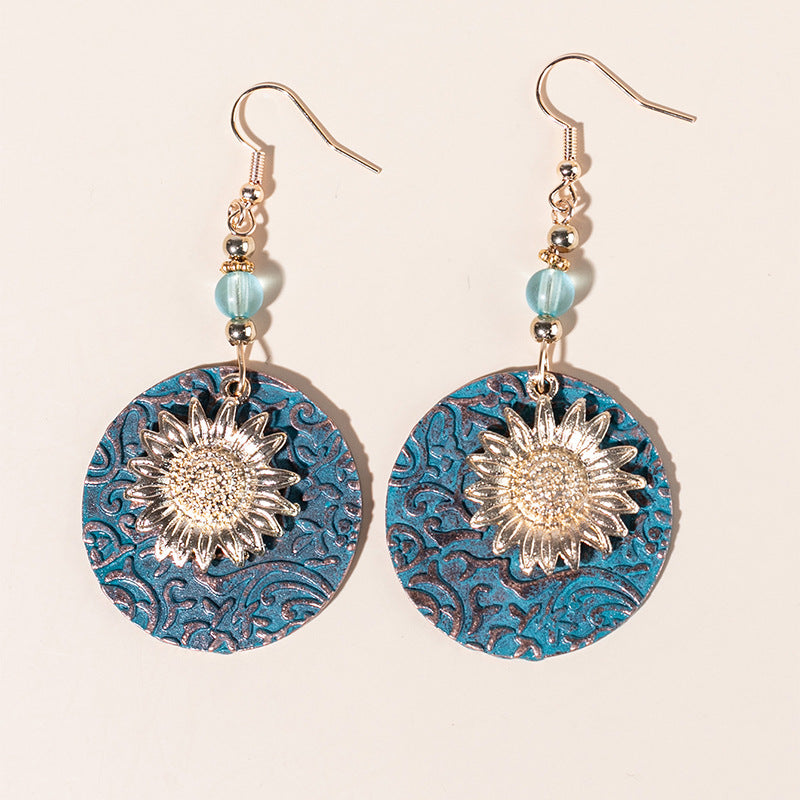 European And American Bohemian Double Layer Sunflower Earrings