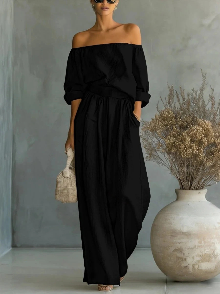Women's Off-Shoulder Top & Wide-Leg Pants Two-Piece Set