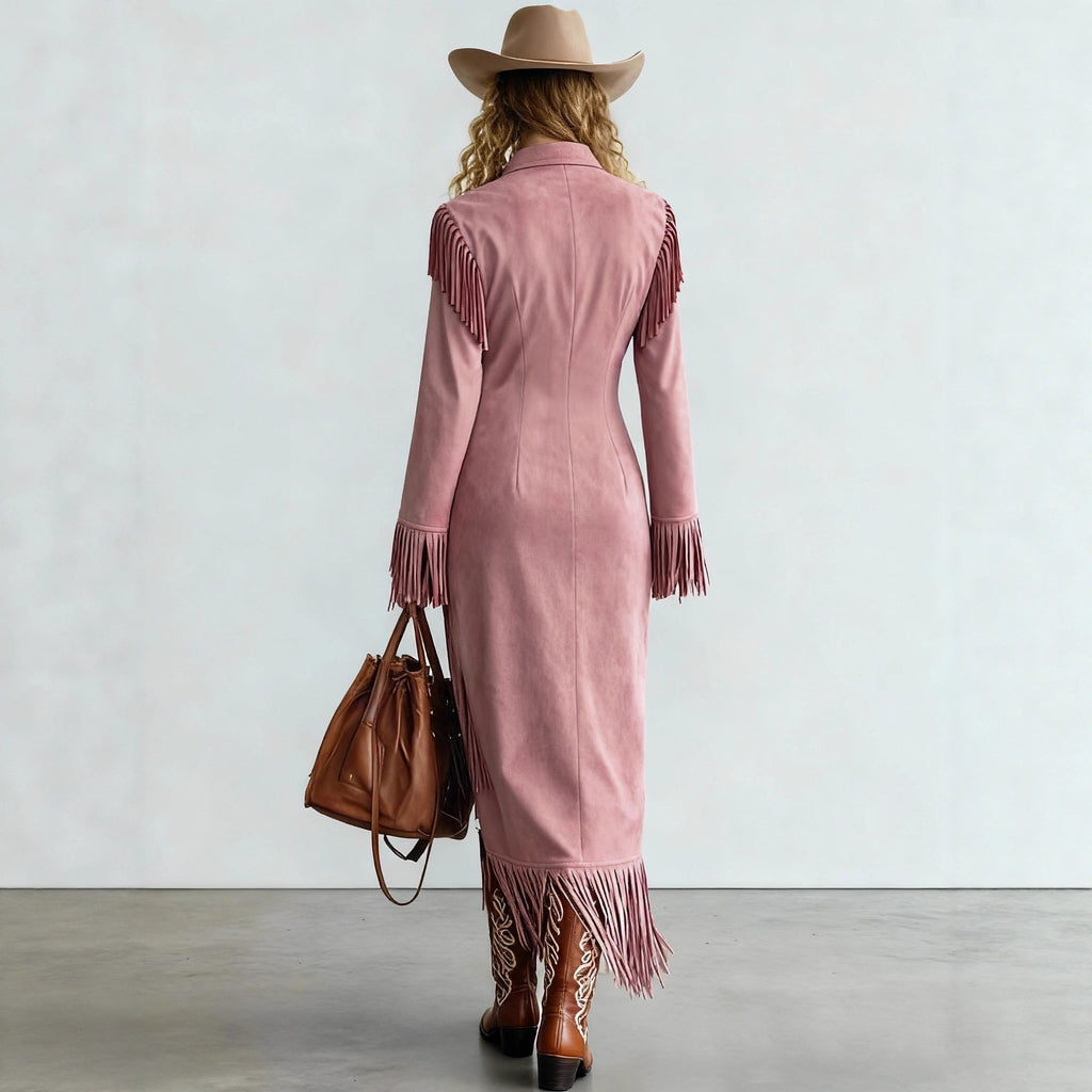 Fringed Slim-fit Long-sleeve Dress