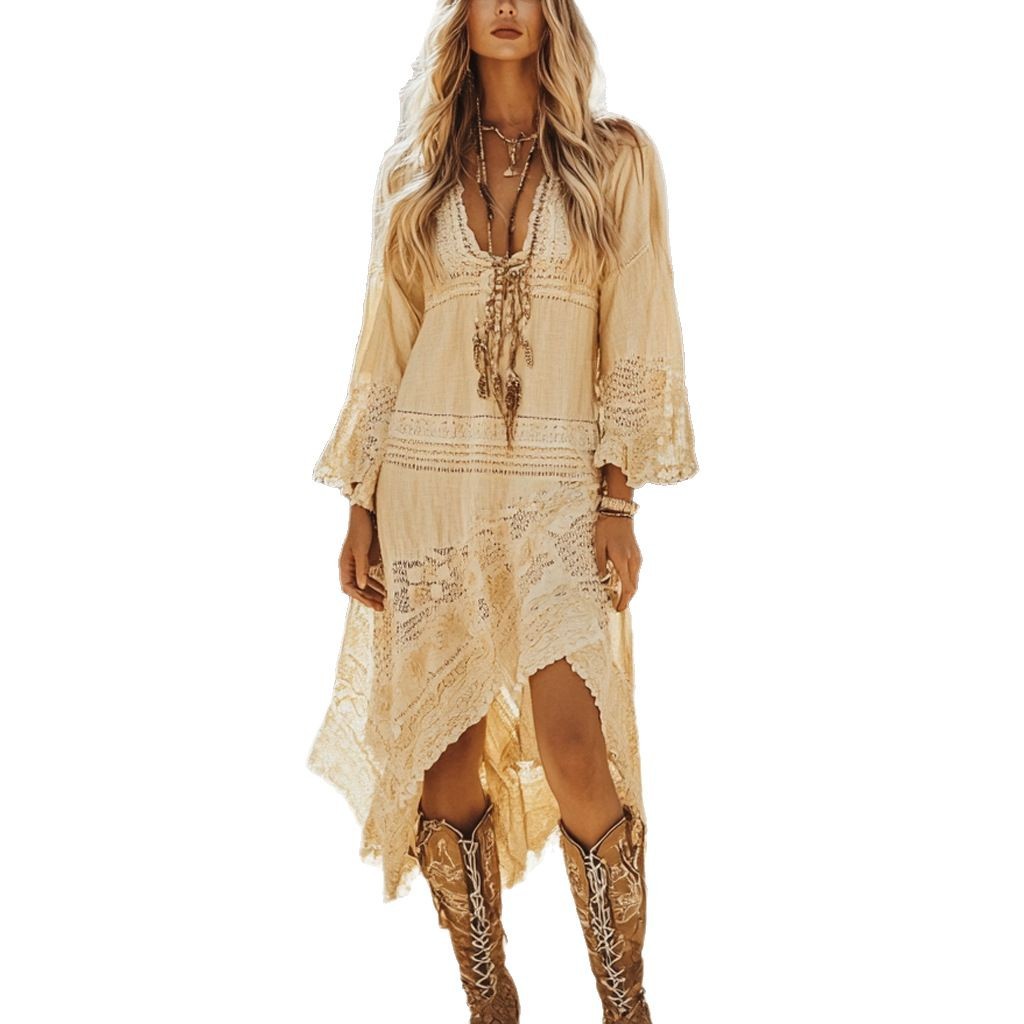 Spring And Autumn Retro Wilderness Ethnic Floral Breathable Casual Dress