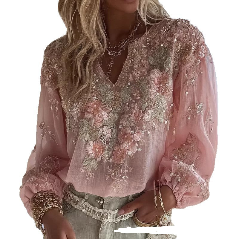 Womens Fashionable Loose-fit Printed Casual Shirt