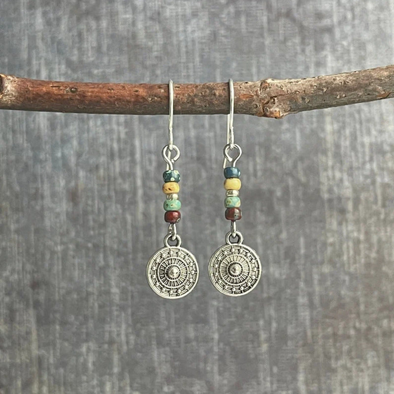 Bohemian Round Beaded Pendant Earrings Vintage