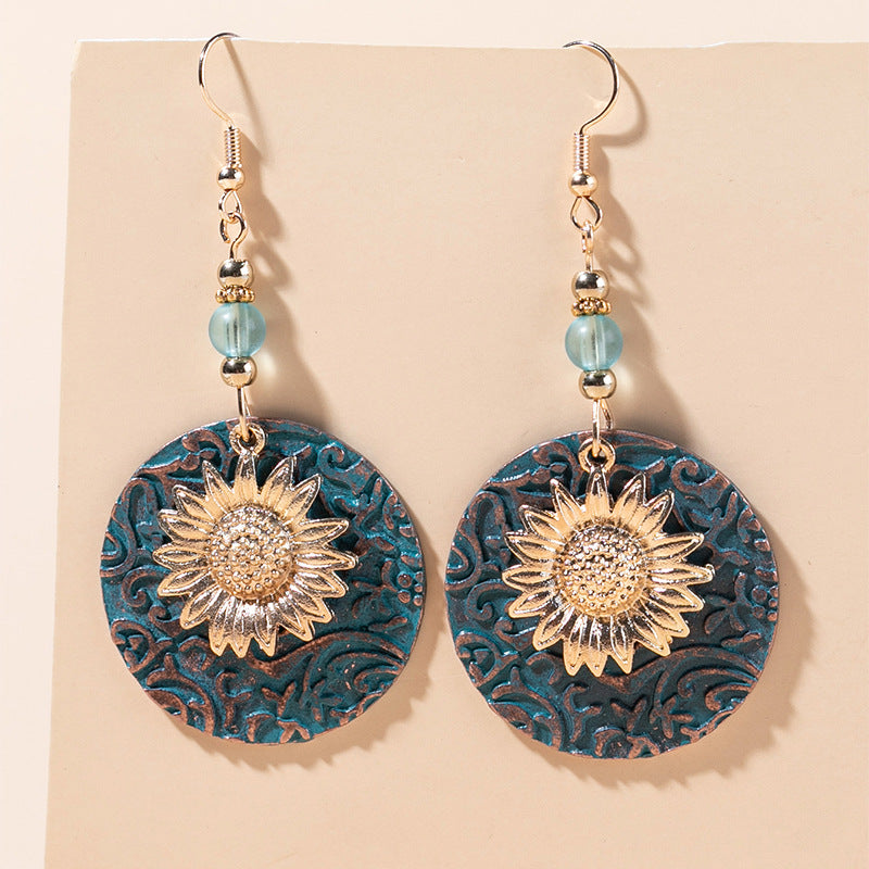 European And American Bohemian Double Layer Sunflower Earrings