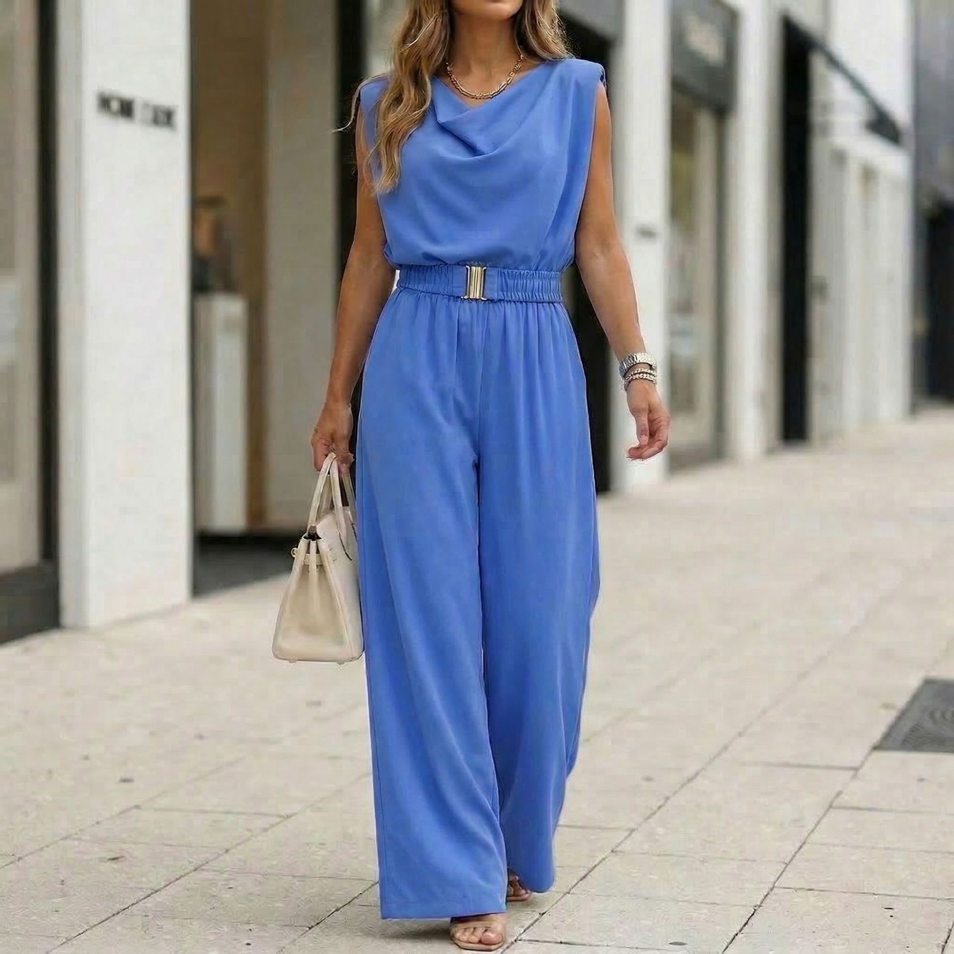 Women's Casual Off-Shoulder Solid Color Jumpsuit