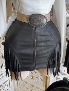 Suede-fringe Zip-up Shorts