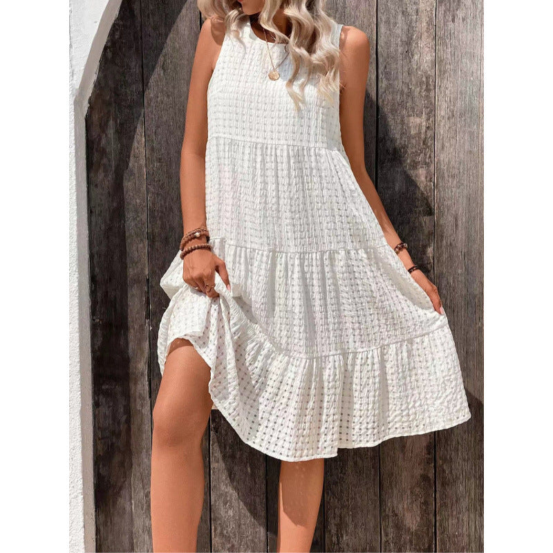 Women's Elegant Little White Dress – Ruffle Hem Midi