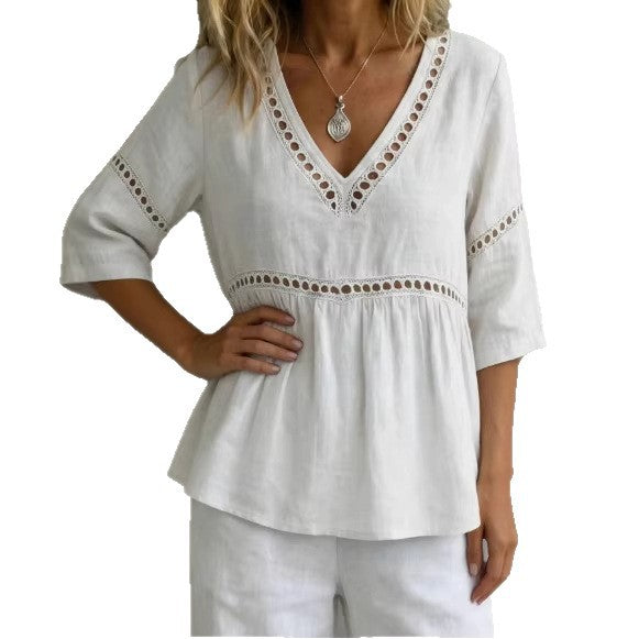 V-Neck Fringe Trim Top