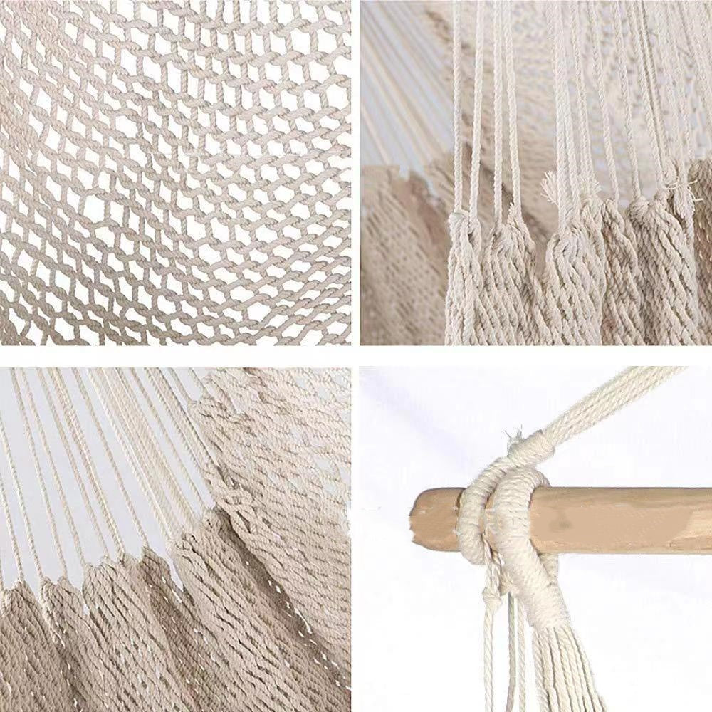 Outdoor Fringed Cotton Mesh Hammock With Netting Suspension