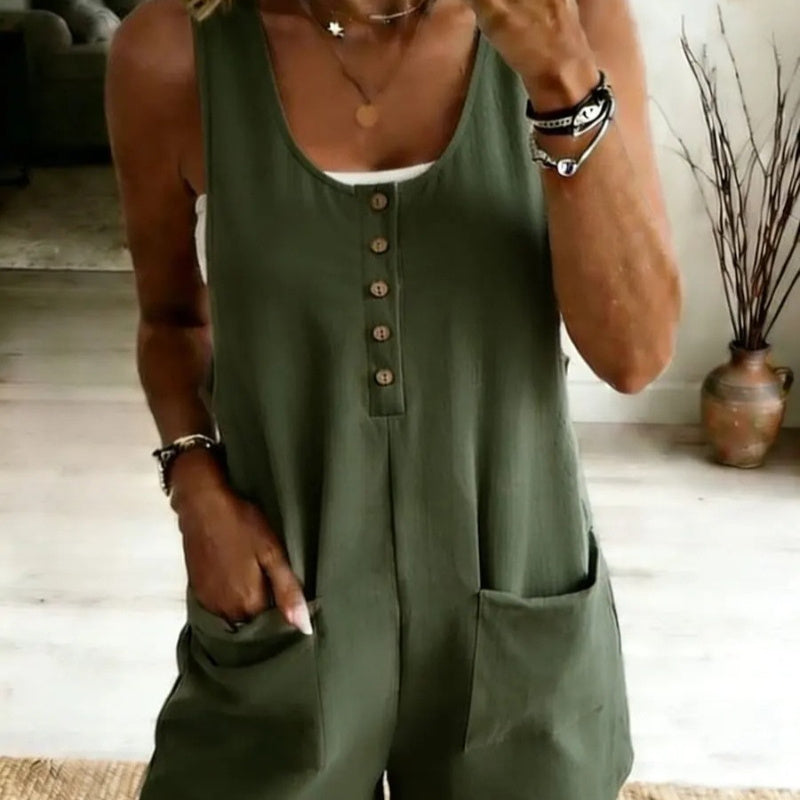 High-Waist Button-Front Jumpsuit