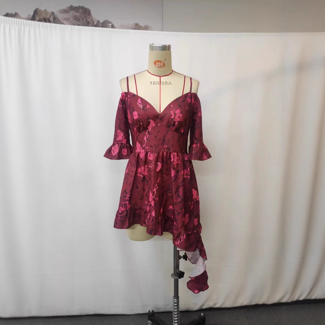 Women's Casual Floral Print Ruffled Strap Dress