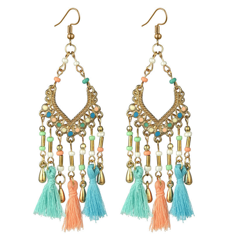 Bohemian Hollow Drop Oil Bead Long Earrings